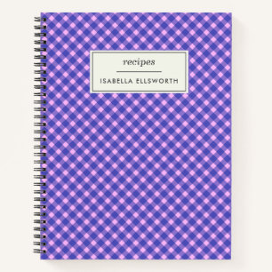 Cahier de recettes personnalisé à carreaux rose et