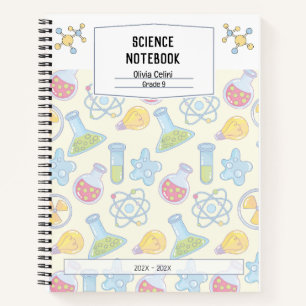 Cahier de sciences ludique jaune doux personnalisé
