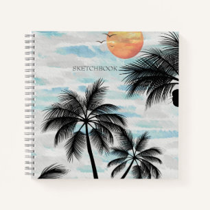 Cahier d'esquisse sur le palmier du coucher de sol