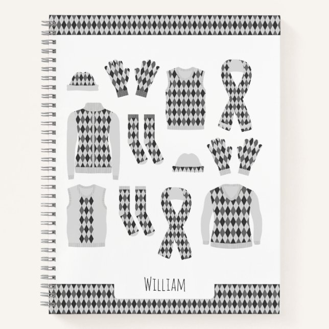 Cahier d'objets à motif Argyle gris (Devant)