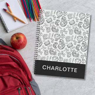 Cahier Doodle personnalisé pour l'école en noir et