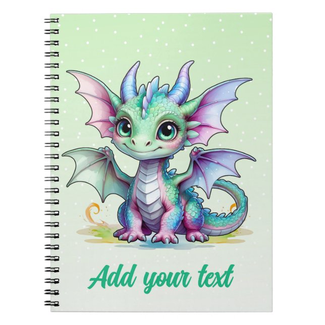 Cahier Dragon Bébé Vert Doux – Nom Personnalisé (Devant)