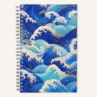 Cahier élégant aux vagues de l'océan japonais