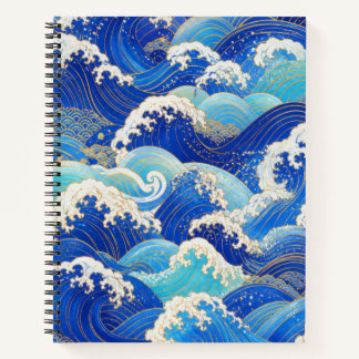 Cahier élégant aux vagues de l'océan japonais