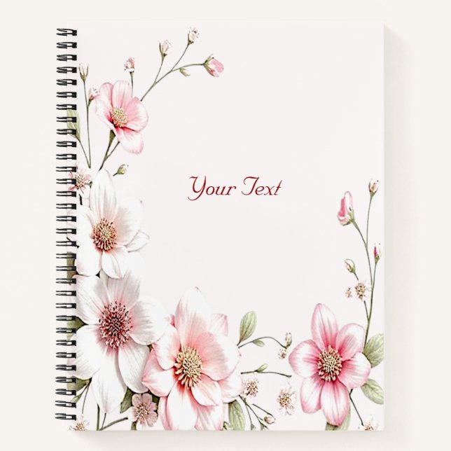 Cahier Élégant Fleurs Roses et Blanches (Devant)