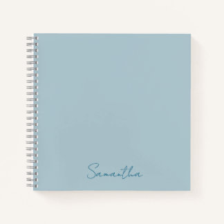Cahier élégant personnalisé bleu pastel avec nom