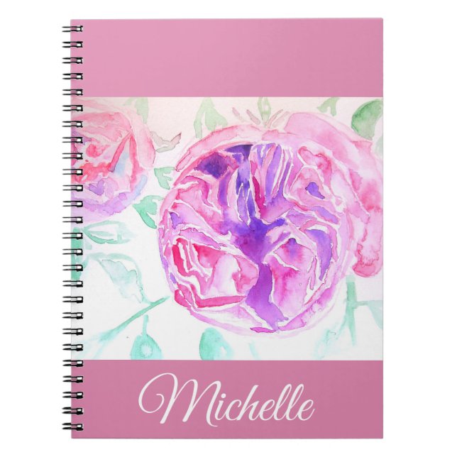 Cahier Fille Lilas Rose Aquarelle Rose (Devant)