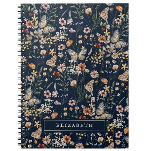 Cahier fleur sauvage bleu marine