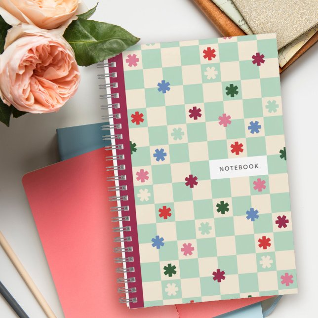 Cahier Fleurs Étoiles Motif Damier Menthe (Créateur téléchargé)