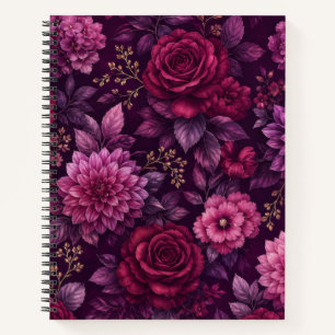 Cahier floral élégant bordeaux et prune