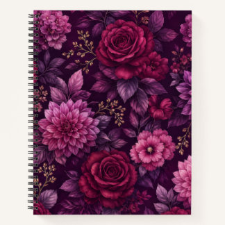 Cahier floral élégant bordeaux et prune