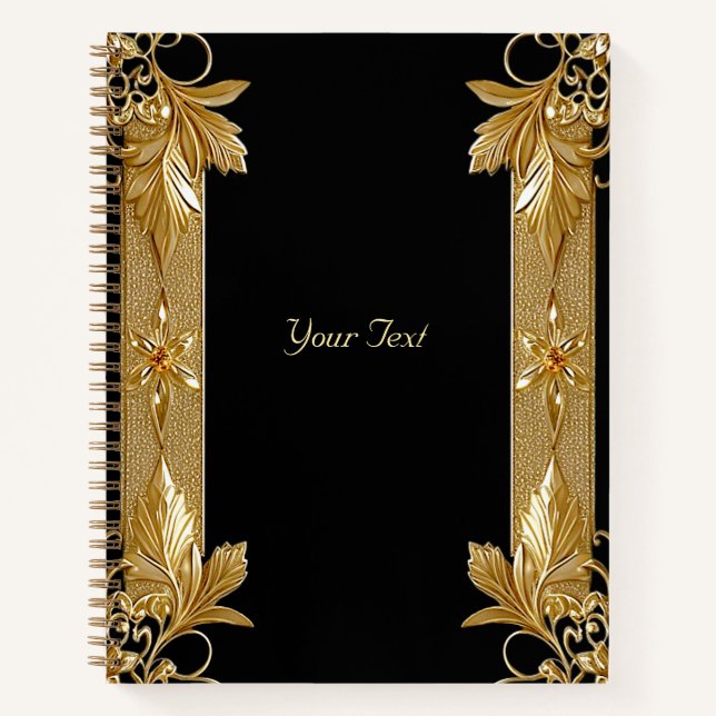 Cahier floral orné noir or (Devant)
