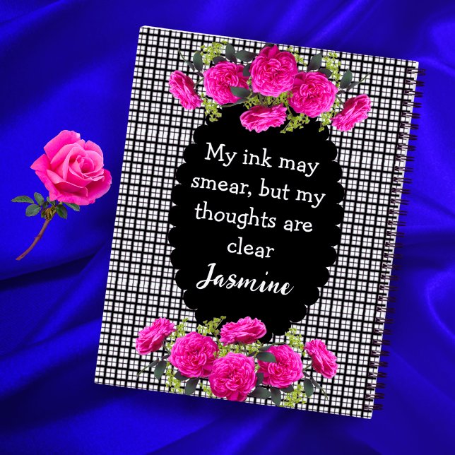 Cahier Gingham Fille Gauchère – Floral Drôle + Nom (Créateur téléchargé)