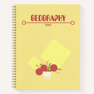 Cahier jaune avec fleurs géométriques rouges 