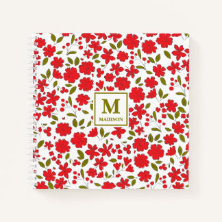 Cahier Journal Fleurs Rouge Monogramme