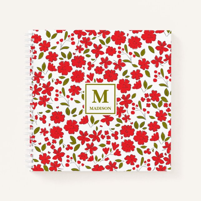 Cahier Journal Fleurs Rouge Monogramme (Devant)