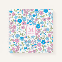 Cahier Journal Monogramme Floral Rose Bleu