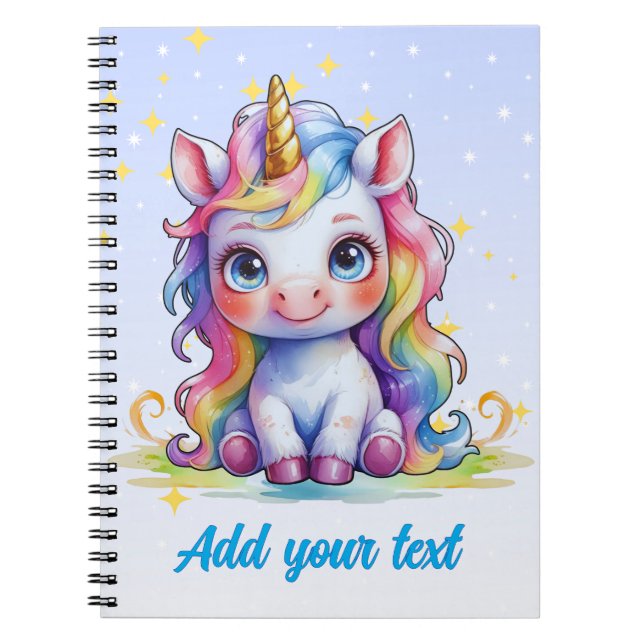 Cahier Licorne Bleu Bébé – Nom Personnalisé (Devant)