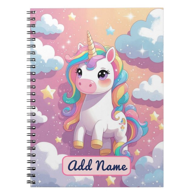 Cahier Licorne Mignonne – Nom Éditable (Devant)
