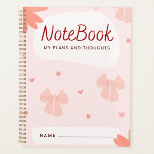 "Cahier : Mes plans et pensées" Nœud rose doux