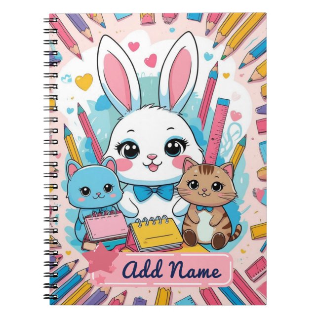 Cahier Mignon Lapin & Chats – Nom Modifiable (Devant)