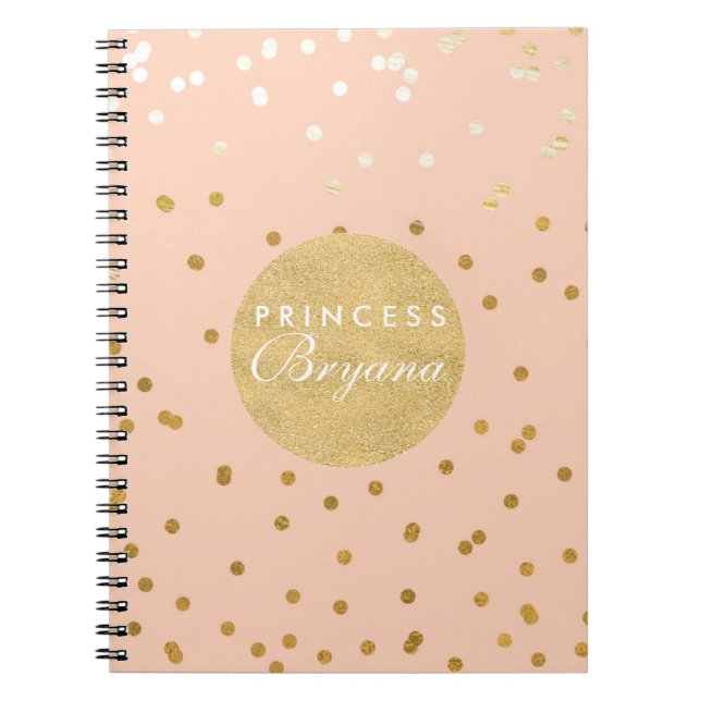 Cahier moderne à pois confettis brillants pêche et (Devant)
