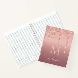 Cahier Paillettes Or Rose Lettre Nom Personnalisé