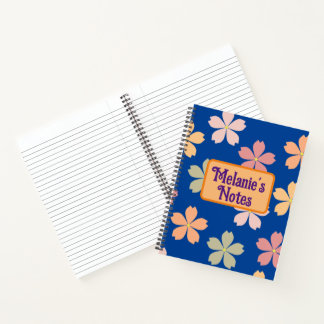 Cahier personnalisé à fond bleu floral