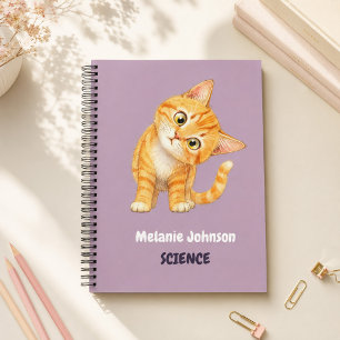 Cahier personnalisé avec chat orange mignon mauve