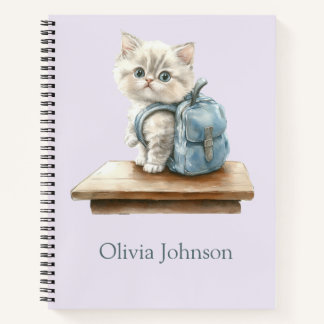 Cahier personnalisé avec chaton mignon et sac à do
