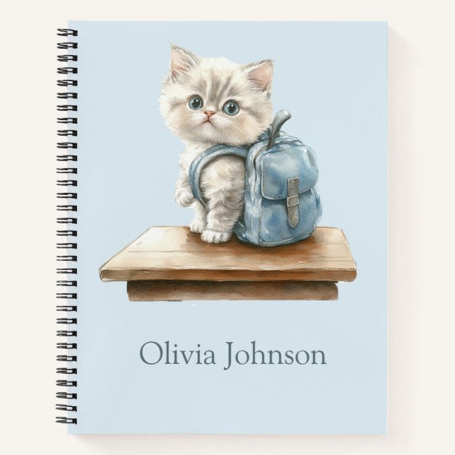 Cahier personnalisé avec un adorable chaton et sac (Devant)