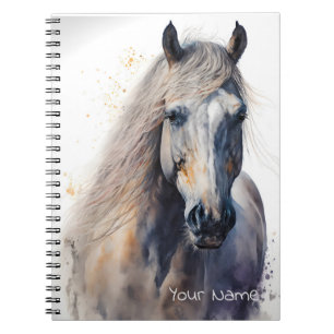 Cahier personnalisé Cheval blanc aquarelle