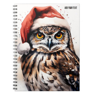 Cahier PERSONNALISÉ Chouette avec chapeau de Noël