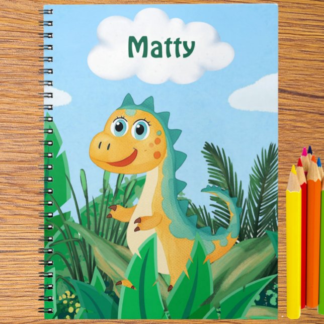 Cahier personnalisé de dinosaure à l'aquarelle pou (Cute dinosaur notebook, kids personalized journal, dino boys back to school notebook)