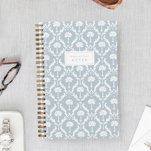 Cahier personnalisé en damas de palme   Brume bleu