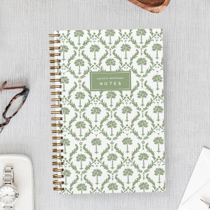 Cahier personnalisé en damas de palme   Vert sauge