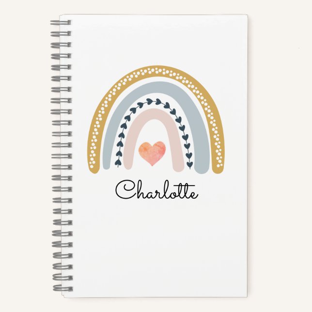 Cahier personnalisé enfant aquarelle bohème arc-en (Recto)