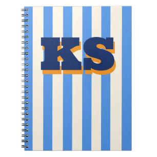 Cahier personnalisé monogramme rayure bleue, Initi