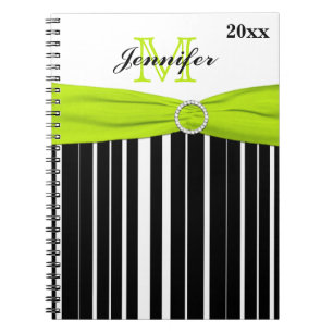Cahier personnalisé noir lime blanc rayé