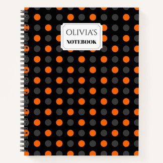 Cahier personnalisé orange et gris à pois