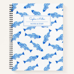 Cahier personnalisé Poisson Aquarelle Bleu Estival