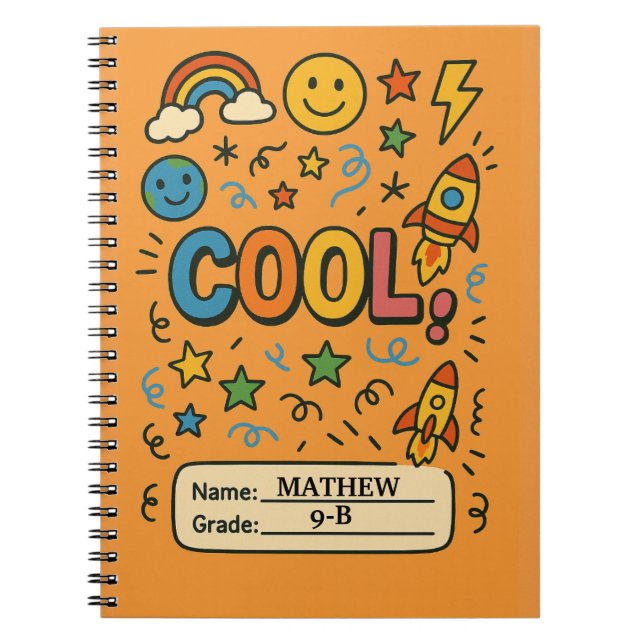 Cahier pour enfants cools – Nom et niveau personna (Devant)