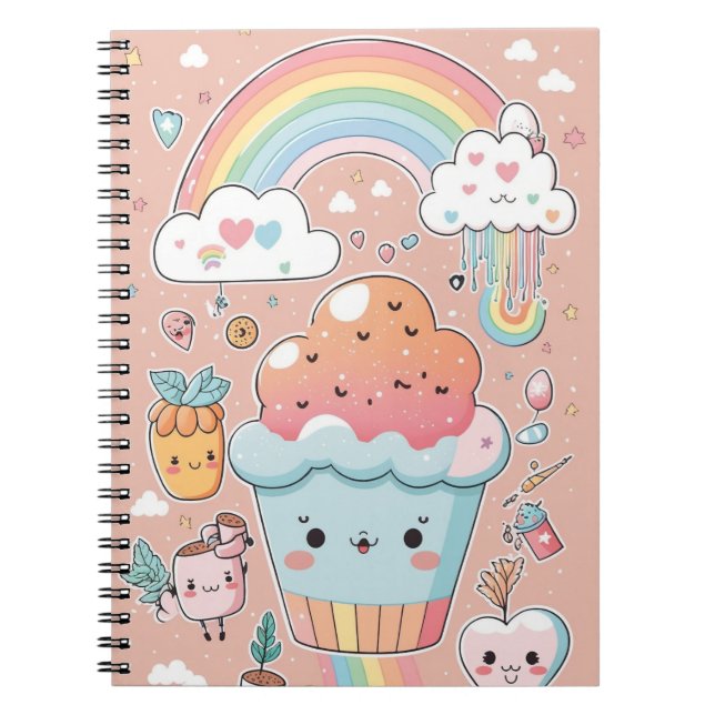 Cahier pour enfants motif cool avec cupcake et arc (Devant)