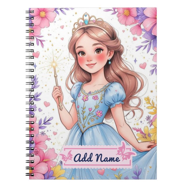 Cahier Princesse Fée Robe Bleue – Ajouter un nom (Devant)