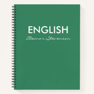 Cahier Scolaire Personnalisé Vert Classe d'Anglais