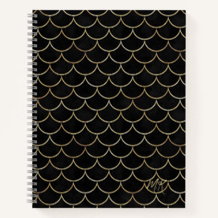 Cahier Sirène Monogramme M Écailles Dorées Noir