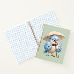Cahier spiralé famille d'oiseaux mignons