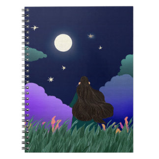 Cahier Spirale Fille Rêveuse au Clair de Lune