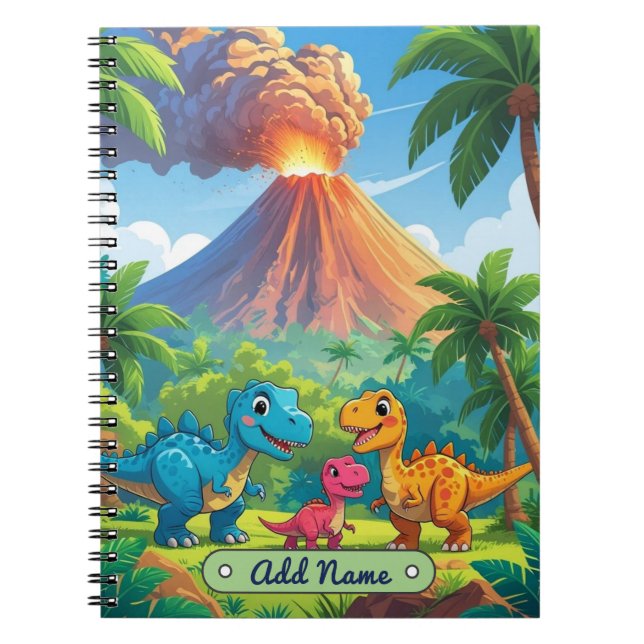 Cahier Volcan Dinosaure Mignon – Nom Modifiable (Devant)