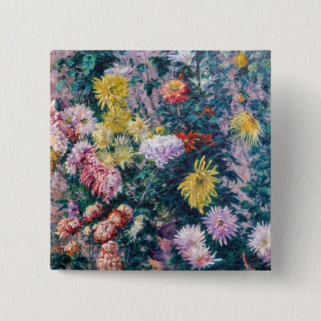 Caillebotte - Chrysanthemen, weiß und gelb Button (Vorderseite)